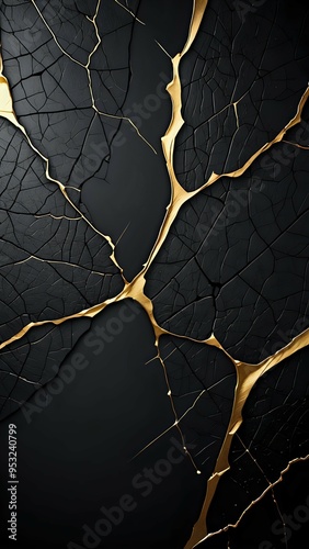 Luxury black background with cracks filled with gold.