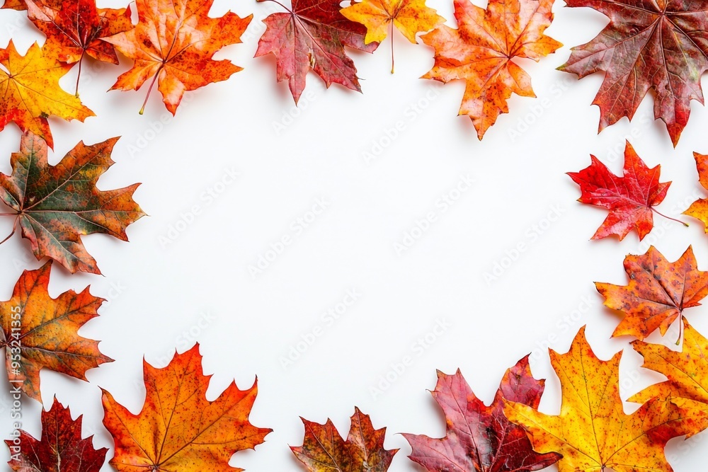Autumn Maple Leaves Flat Lay White Background created with Generative AI Autumn Maple Leaves Flat Lay White Background created with Generative AI