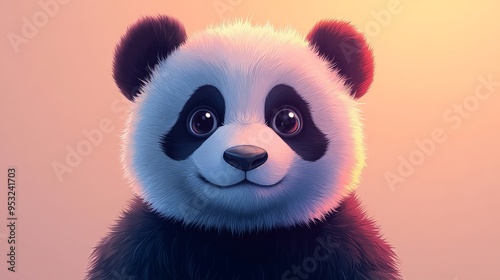 Panda's Gentle Gaze: An adorable, fluffy panda bear with soulful eyes, radiating warmth and tranquility in a soft, pastel-colored portrait. 