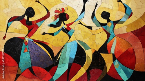 Abstract Cubist Rendition of a Folk Dance Performance | UHD Whimsical Art Photo Illustrating Traditional Dance Moves