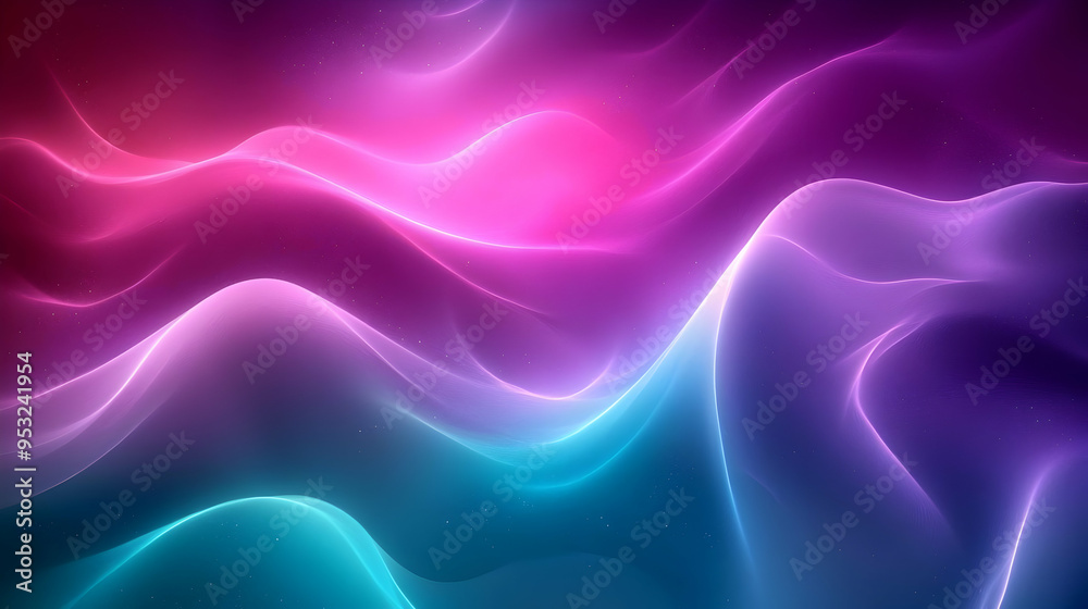 Obraz premium Abstract background of pink, purple, and blue neon light waves with sparkles.
