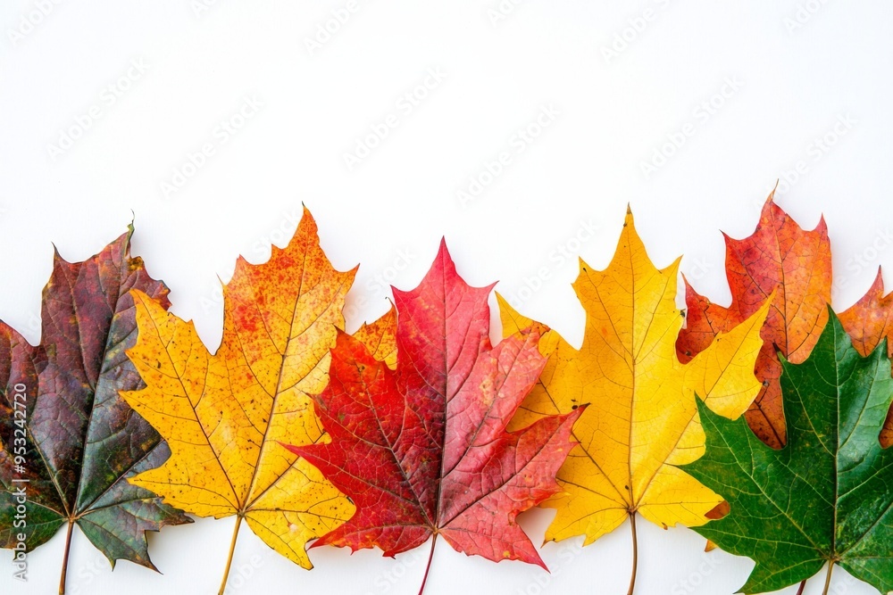 Autumn Maple Leaves Flat Lay White Background created with Generative AI Autumn Maple Leaves Flat Lay White Background created with Generative AI