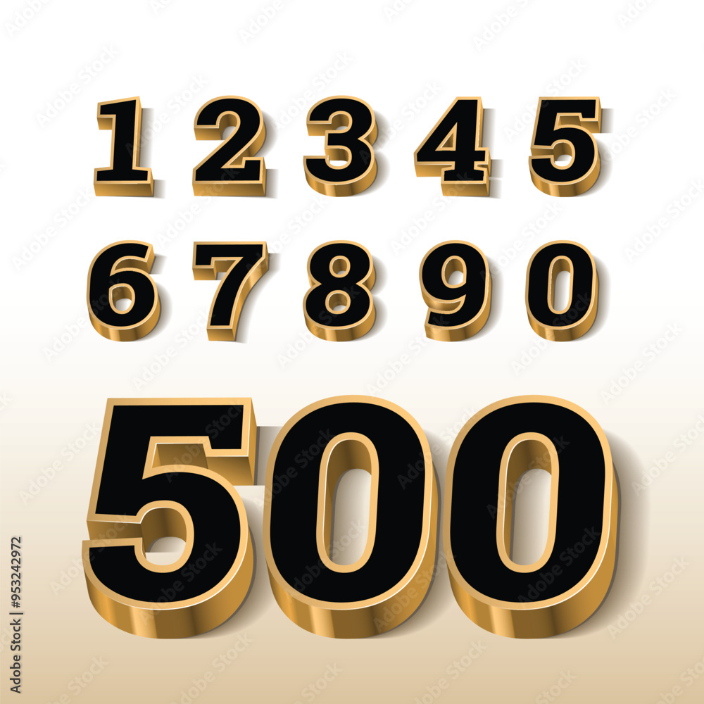 3d black numbers with golden outline. Symbol set. Vector illustration 3d black numbers with golden outline. Symbol set. Vector illustration