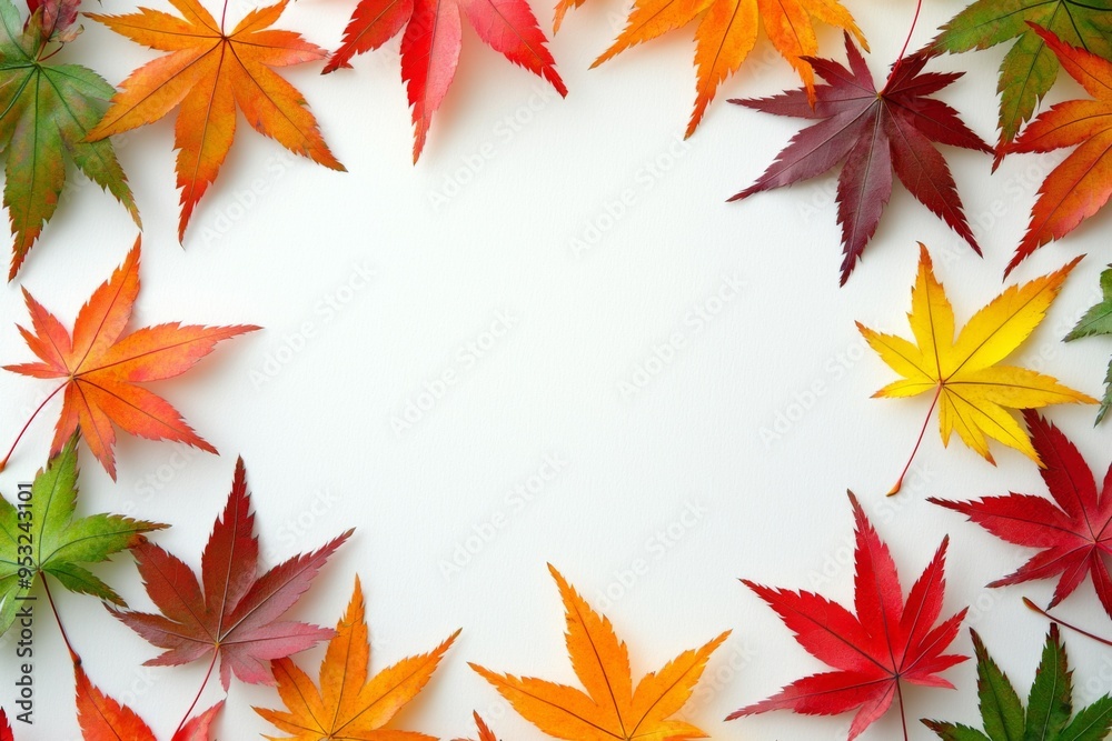 Autumn Maple Leaves Flat Lay White Background created with Generative AI Autumn Maple Leaves Flat Lay White Background created with Generative AI