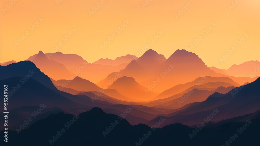 Silhouette of mountain ranges against a gradient sunset sky Silhouette of mountain ranges against a gradient sunset sky