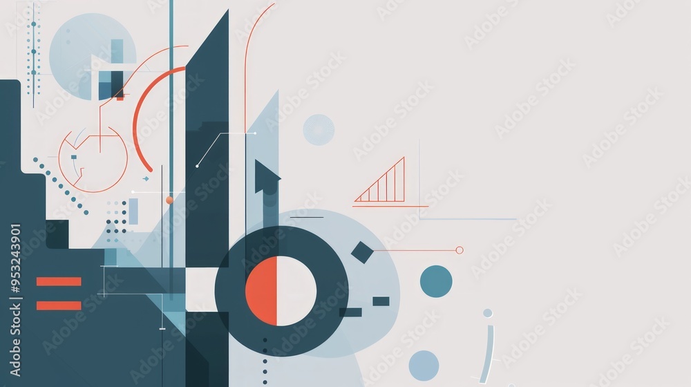 Abstract Geometric Composition in Blue, Red and Gray Abstract Geometric Composition in Blue, Red and Gray
