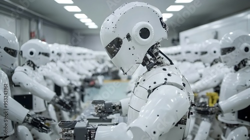 Advanced Futuristic Robotics Factory with Humanoid Being Assembled