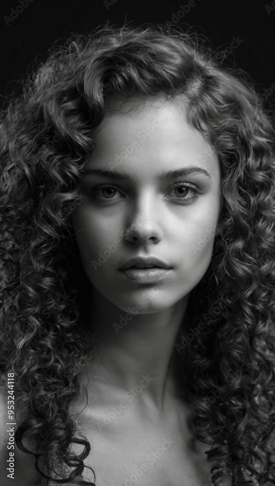 A woman with curly hair is looking at the camera A woman with curly hair is looking at the camera