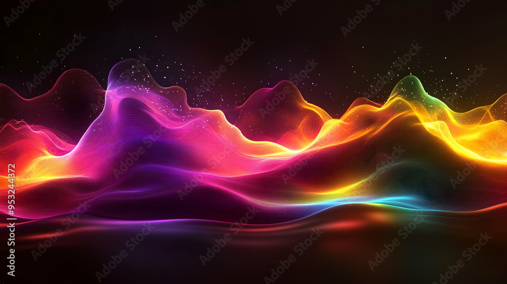 Abstract colorful glowing waves with a black background. Abstract colorful glowing waves with a black background.