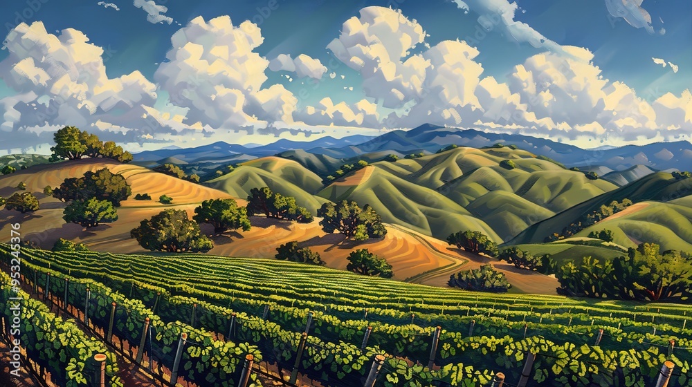 Fototapeta premium hills and vineyard wallpaper