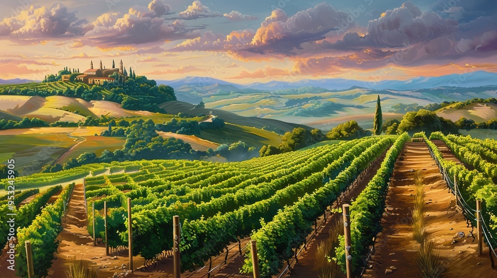 Fototapeta premium hills and vineyard wallpaper