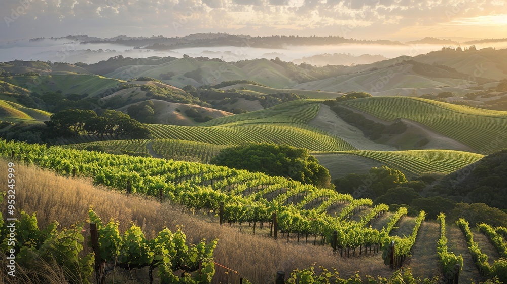 Obraz premium hills and vineyard wallpaper