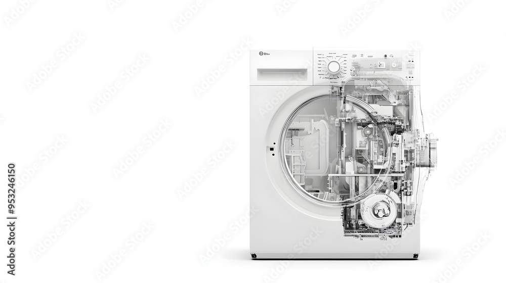 Fototapeta premium Cross section of Washing Machine Revealing Internal Components