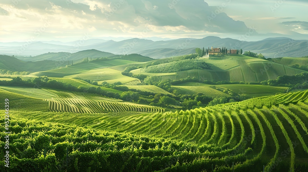 Naklejka premium hills and vineyard wallpaper