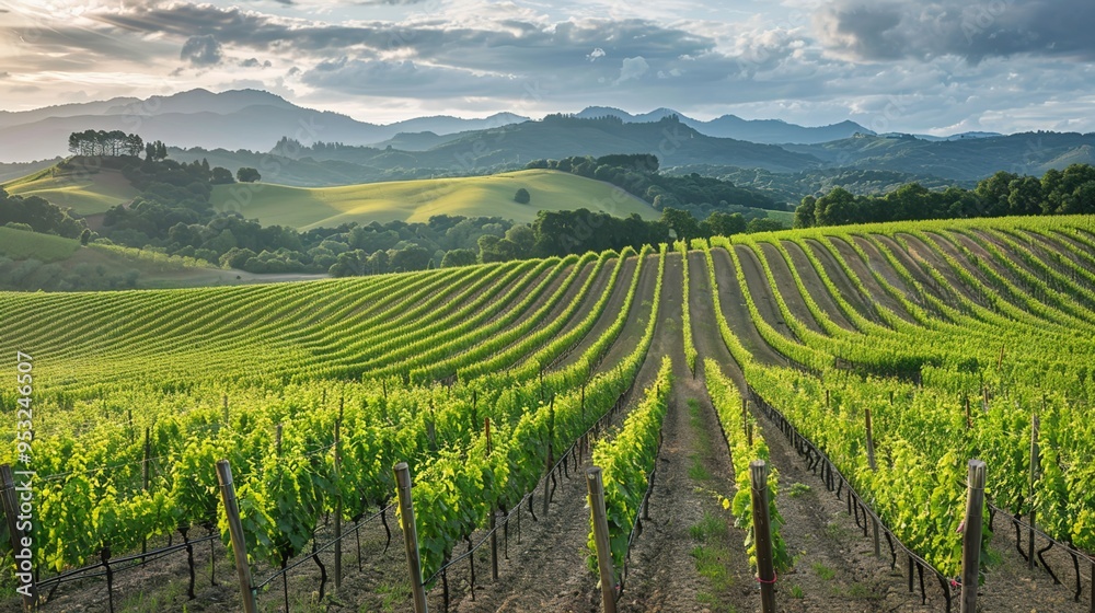 Naklejka premium hills and vineyard wallpaper
