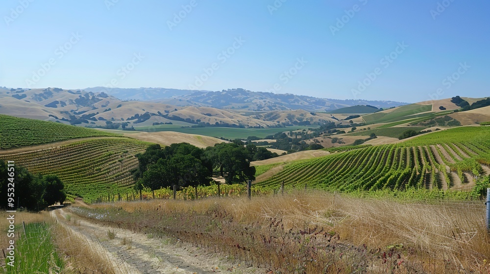Naklejka premium hills and vineyard wallpaper