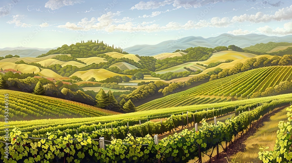 Fototapeta premium hills and vineyard wallpaper