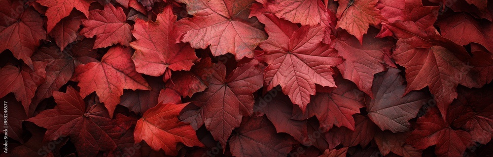 Vibrant red maple leaves creating a rich carpet during autumn in a forest setting Vibrant red maple leaves creating a rich carpet during autumn in a forest setting