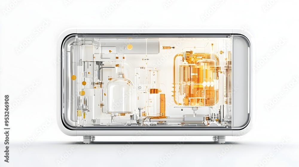 Detailed Cross Section Diagram of Microwave Oven Interior Components on White Background