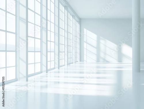 Modern Minimalist Interior with Large Windows and Sunlight.