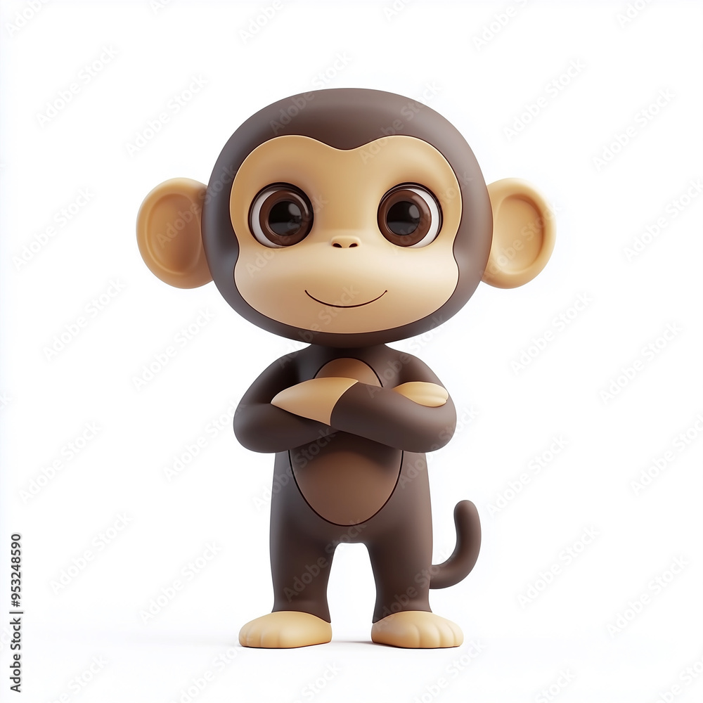 Obraz premium Enchanting 3D Cartoon Monkey, Charming with Playful Expressions, Ideal for Children's Apps, Games, and Animated Stories, Displaying Joy and Creativity.