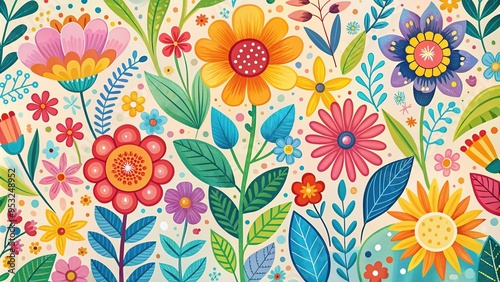 Wallpaper Mural Colorful flowers, leaves, and abstract shapes dance in a playful pattern, Torontodigital.ca