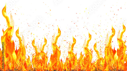 Vibrant, intense fire with dynamic flames and heat waves against a stark, isolated on a white and transparent background backdrop, PNG