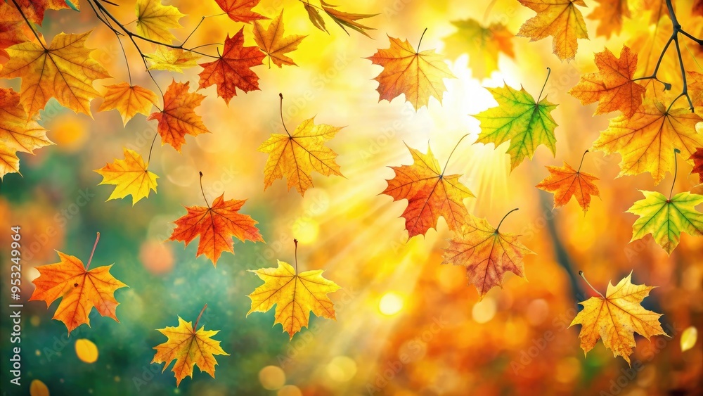 Golden autumn leaves softly falling in a warm, glowing light Golden autumn leaves softly falling in a warm, glowing light
