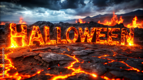 Fiery Halloween Text On Lava Flow