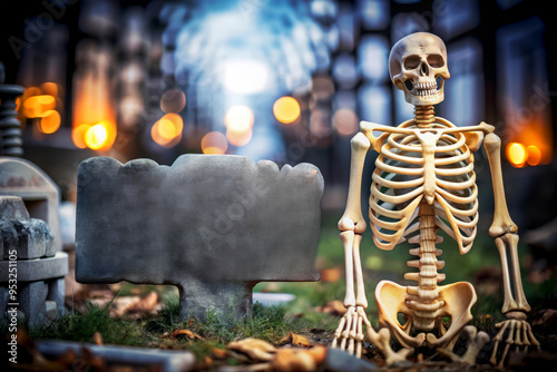 Skeleton Halloween Tombstone Spooky Graveyard photo