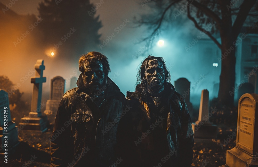 The appearance of zombie in the cemetery during the full moon. The appearance of zombie in the cemetery during the full moon.