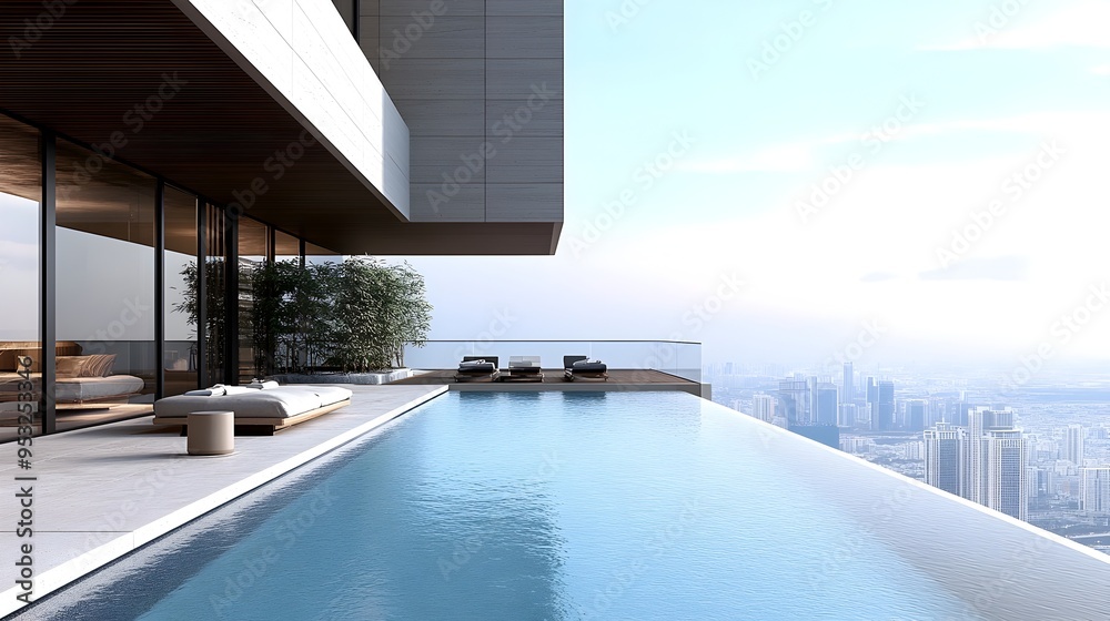 Minimalist Rooftop Pool with Captivating Cityscape Views