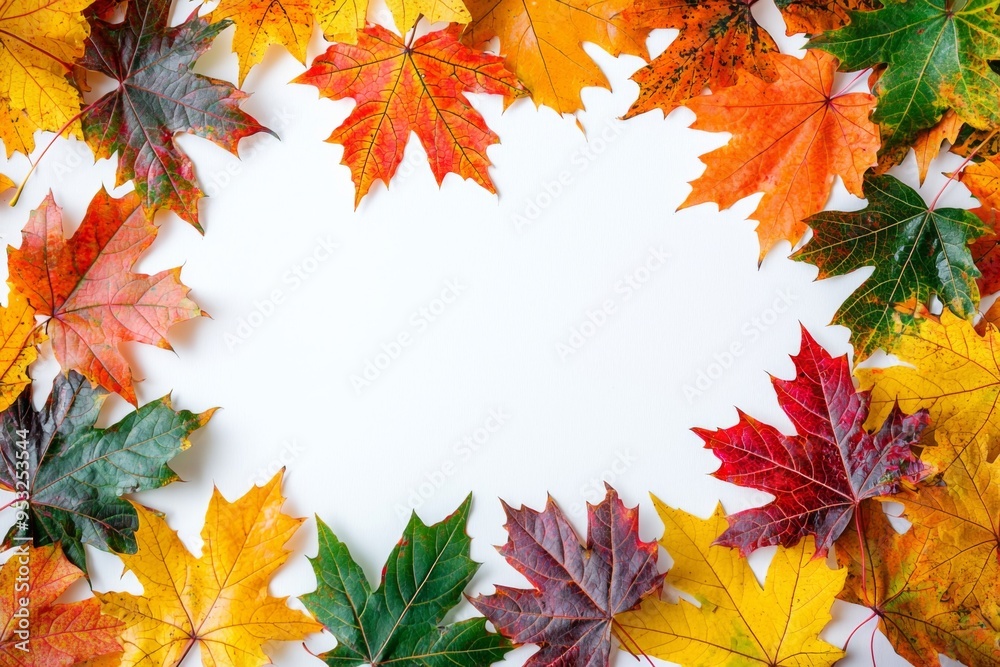 Fototapeta premium Autumn Maple Leaves Flat Lay White Background created with Generative AI
