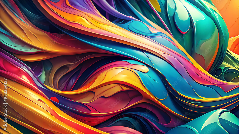 Dynamic abstract composition with colorful flowing waves and smooth textures in a vibrant style Dynamic abstract composition with colorful flowing waves and smooth textures in a vibrant style