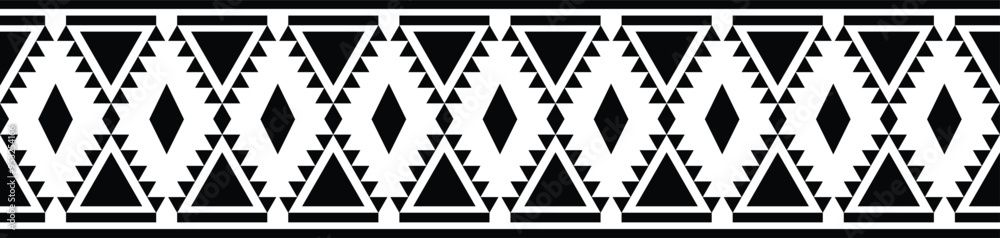 Obraz premium Ethnic border ornament. Geometric ethnic oriental seamless pattern. Stripe vector illustration. Native American Mexican African Indian tribal style. Design border, textile, fabric, clothing, carpet.