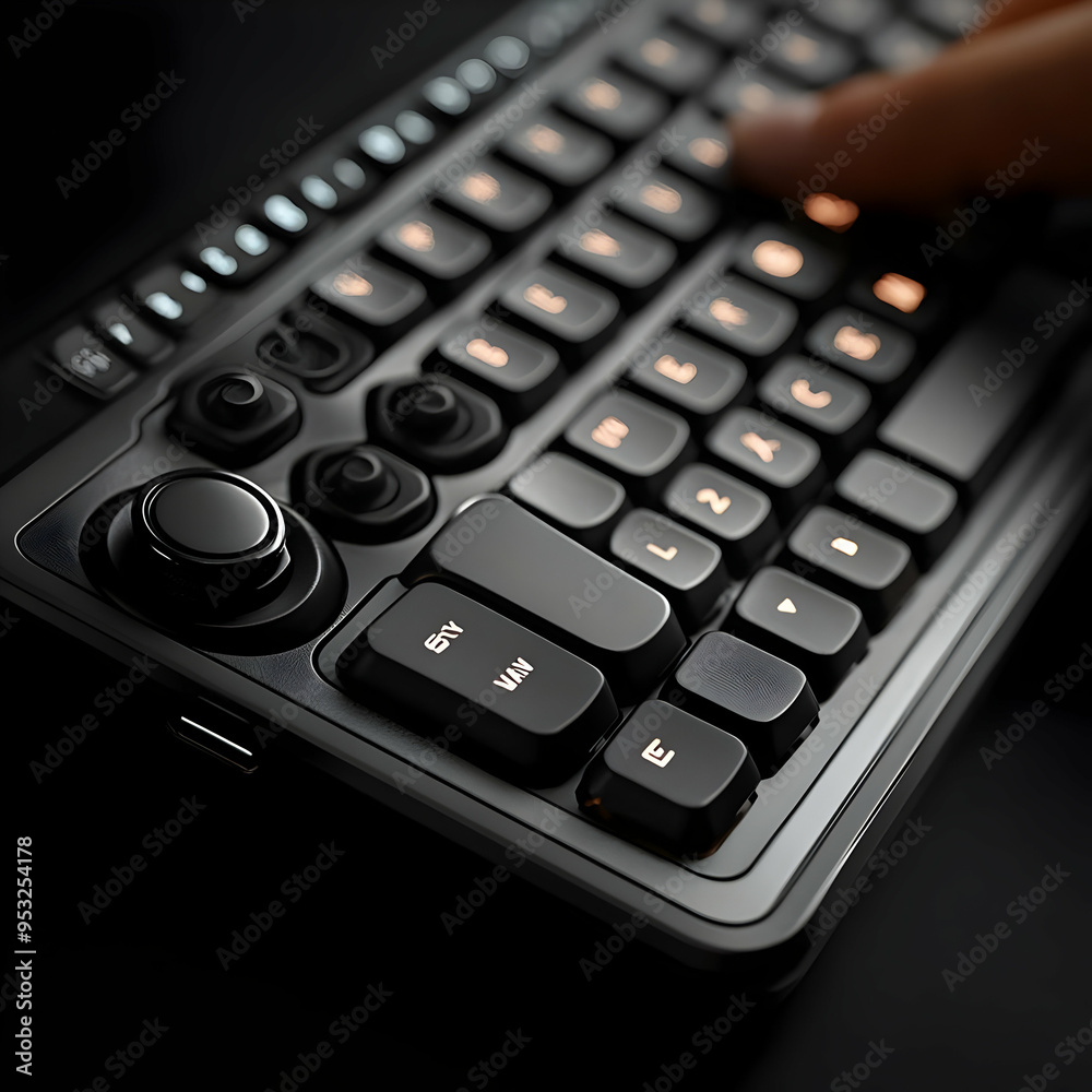 Black Keyboard with Backlit Keys and a Rotary Knob - 3d Illustration Black Keyboard with Backlit Keys and a Rotary Knob - 3d Illustration