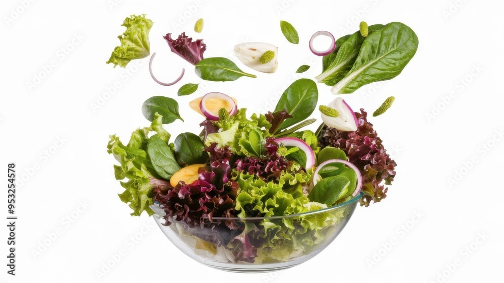 Fresh Green Salad with Red Onion and Peach Slices Fresh Green Salad with Red Onion and Peach Slices
