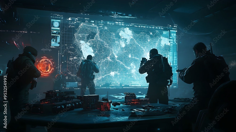 Rebel Forces Strategize Covert Attack From Futuristic Hidden Base With Holographic Maps Rebel Forces Strategize Covert Attack From Futuristic Hidden Base With Holographic Maps
