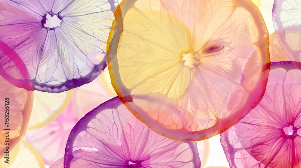 Naklejka premium A vibrant abstract artwork featuring citrus fruits in a modern, colorful design.
