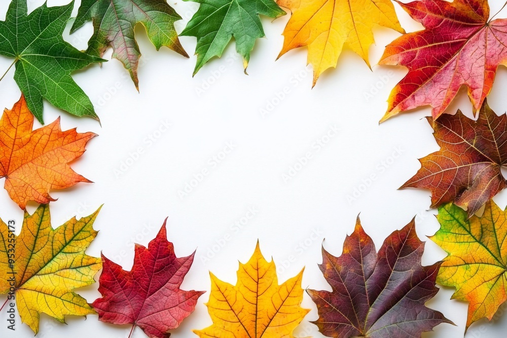 Fototapeta premium Autumn Maple Leaves Flat Lay White Background created with Generative AI