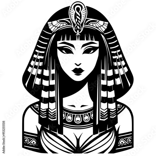 Egyptian queen Cleopatra isolated on white background. Queen of Egypt, one of the most famous women in history. Illustration isolated in vector.