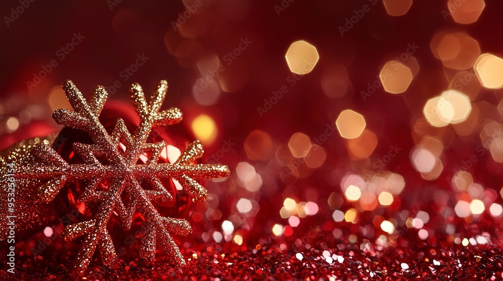 Photo of a festive red Christmas background with snowflakes Photo of a festive red Christmas background with snowflakes