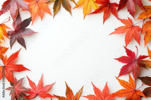 Autumn Maple Leaves Flat Lay White Background created with Generative AI