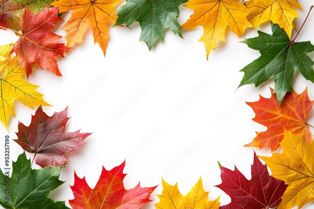 Fototapeta premium Autumn Maple Leaves Flat Lay White Background created with Generative AI