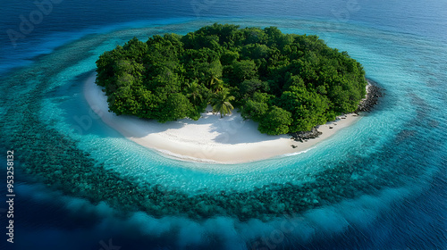 An aerial view of a small, ...
