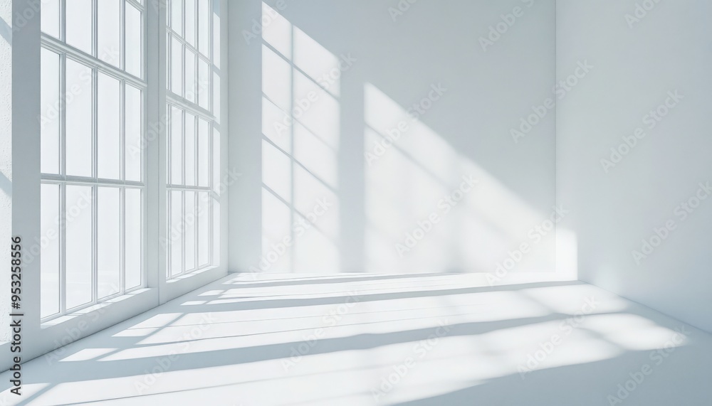 Fototapeta premium Sunlight Streaking Through a Window in a White Room.