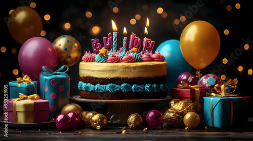 Birthday cake with candles,...