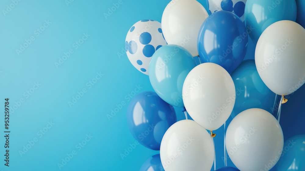anniversary background featuring a colorful array of balloons, including blue, white, and blue - and - white balloons, set against a blue wall, detailed high resolution photo anniversary background featuring a colorful array of balloons, including blue, white, and blue - and - white balloons, set against a blue wall, detailed high resolution photo