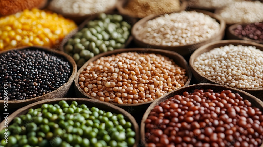 A close-up of organic grains and vegetables served in a minimalist style A close-up of organic grains and vegetables served in a minimalist style