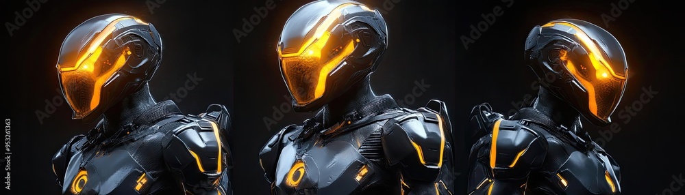 Fototapeta premium Advanced exosuit showcase, with glowing power cores and articulated limbs, 3D illustration